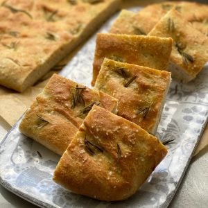 Slices of Rosemary Focaccia on a tray
