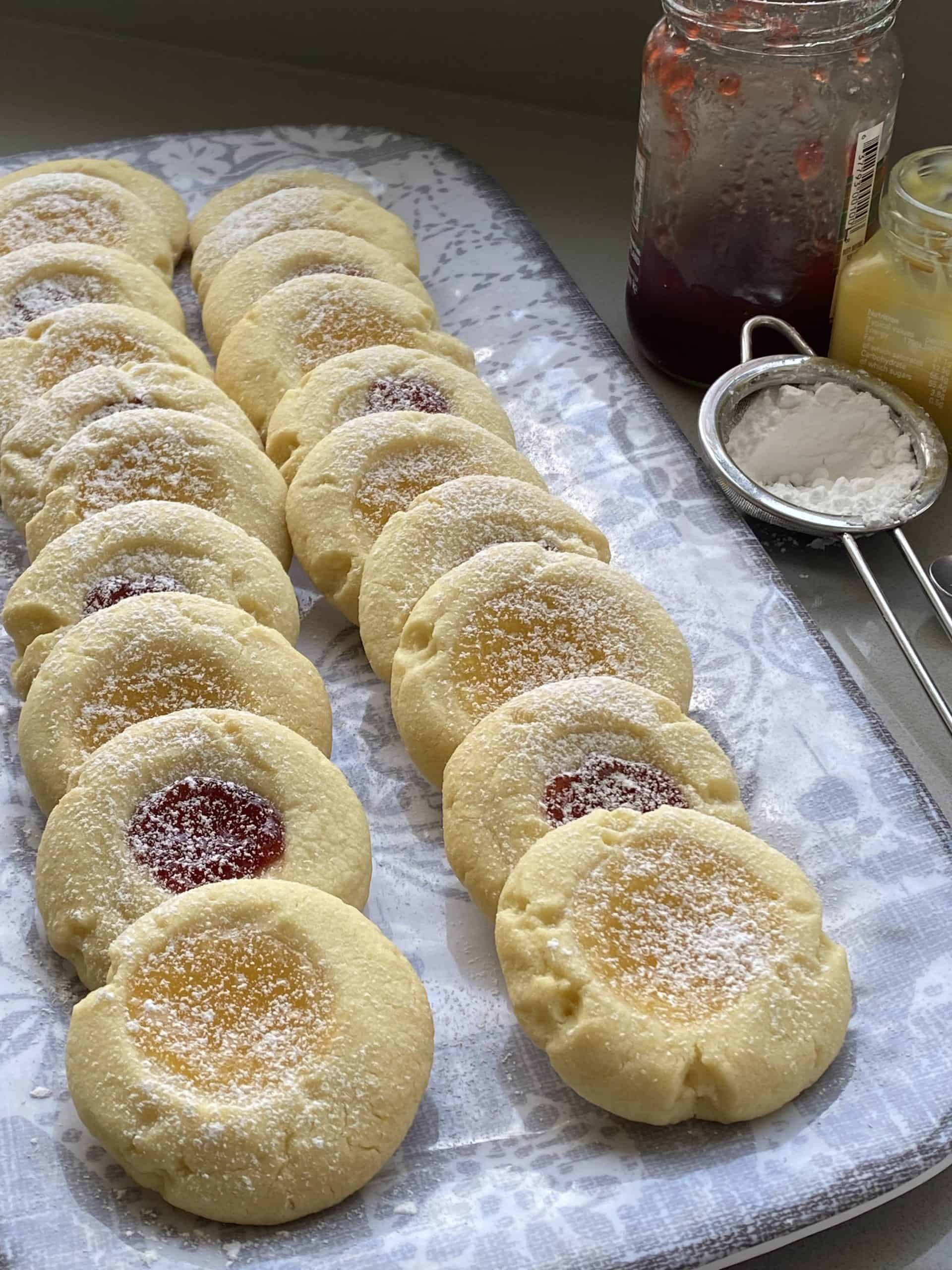 Thumbprint Biscuits on a grey tray