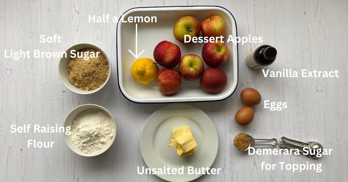 Overheat shot of ingredients for Apple Sponge Eves Pudding. 