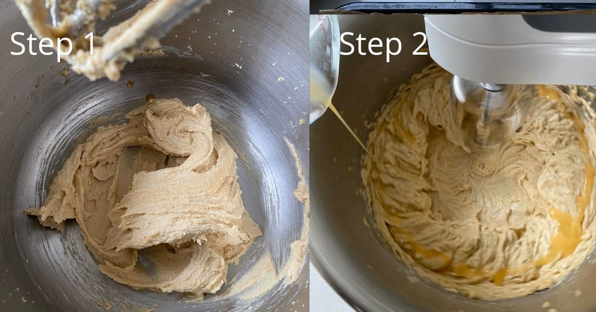 Mixing Apple Sponge Cake Batter in an electric mixer. 