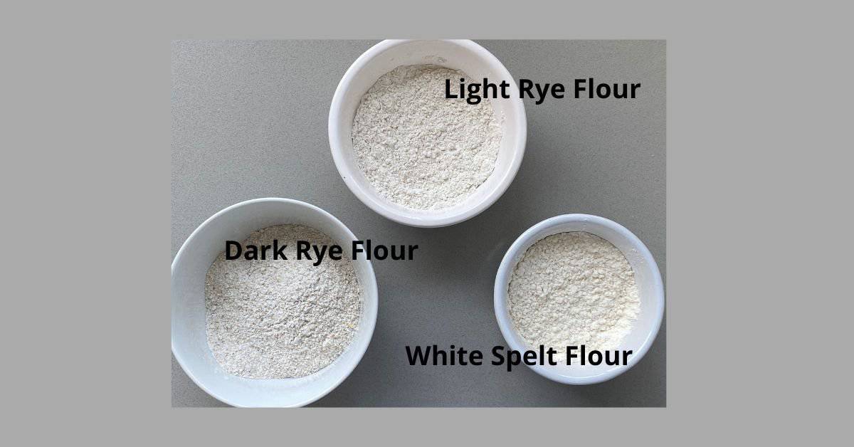 Spelt and Rye Flour in white dishes