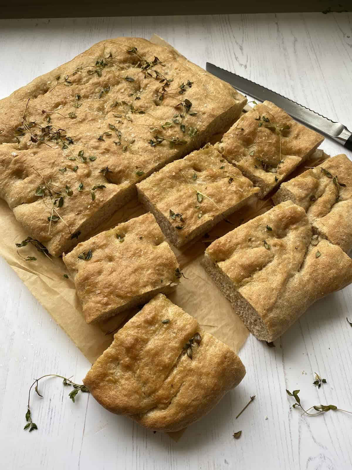 Slices of Rye and Thyme Focaccia.
