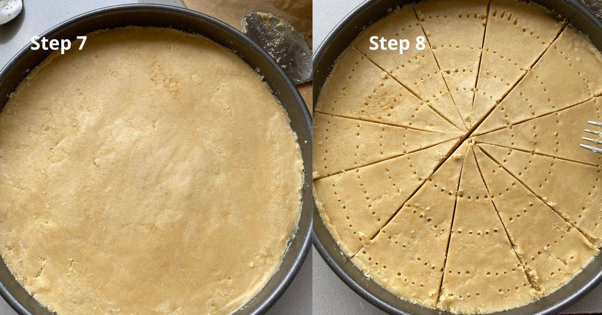 Make a pattern in the shortbread dough.