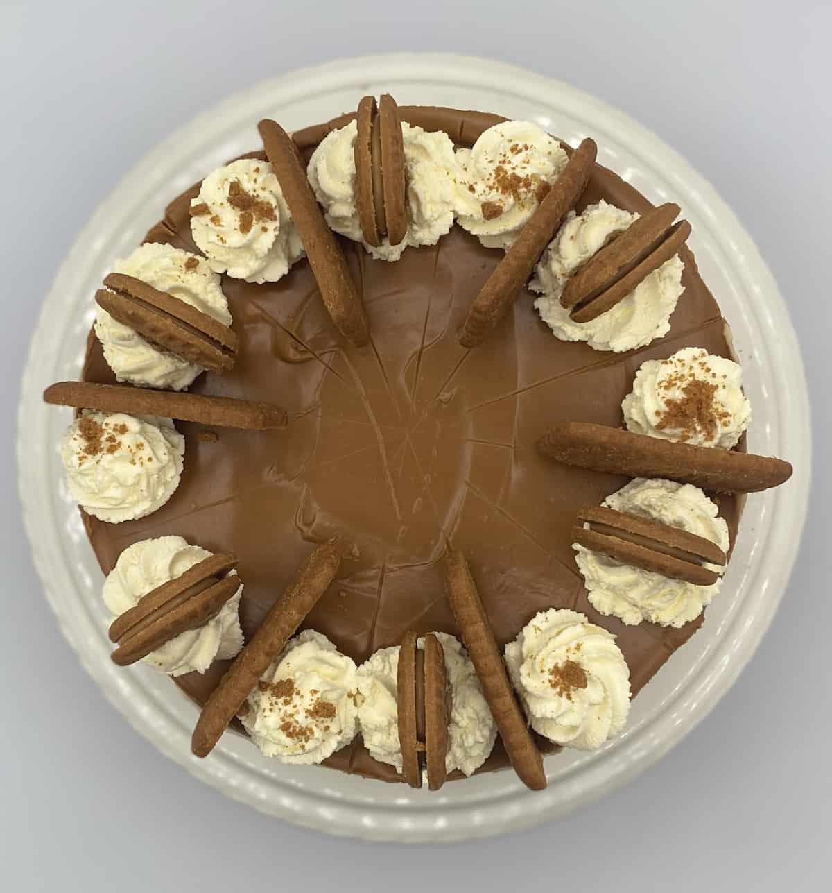 Overhead shot of a Biscoff Cheesecake. 