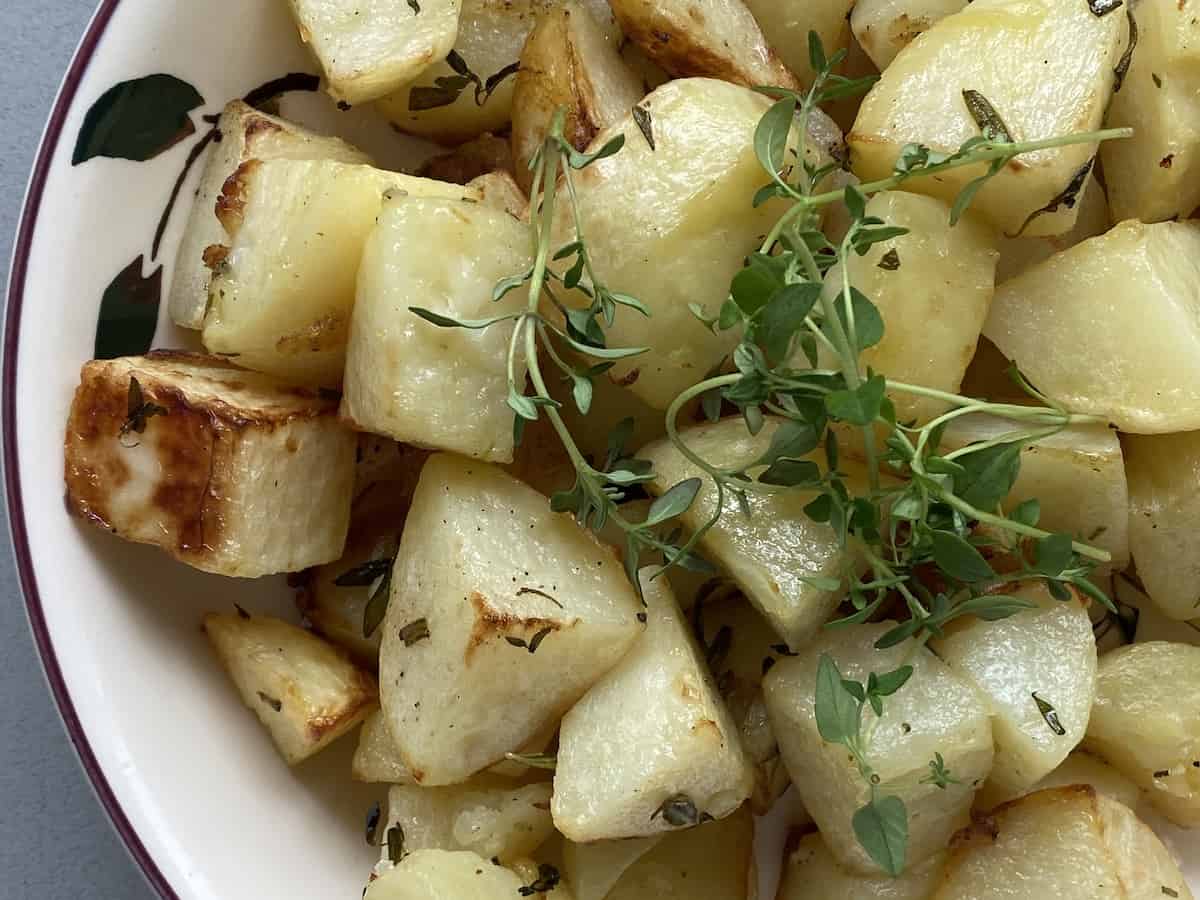 Dish of small Herb Roasted Potatoes.