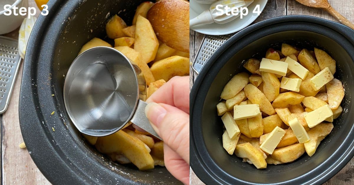 Pour the water into the slow cooker with the chopped apples.