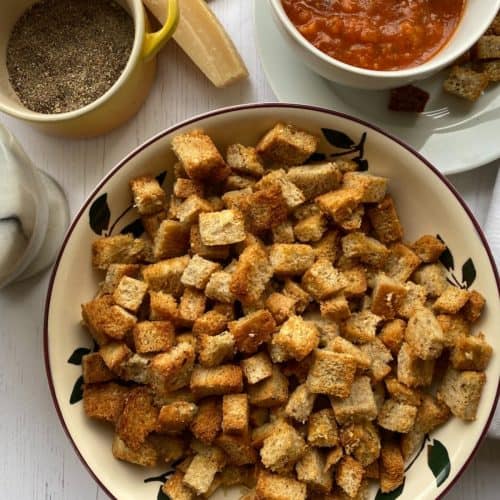 Bowl of Homemade Croutons.