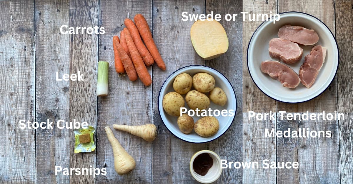 Ingredients for Slow Cooker Pork Tenderloin Medallions with Vegetables.