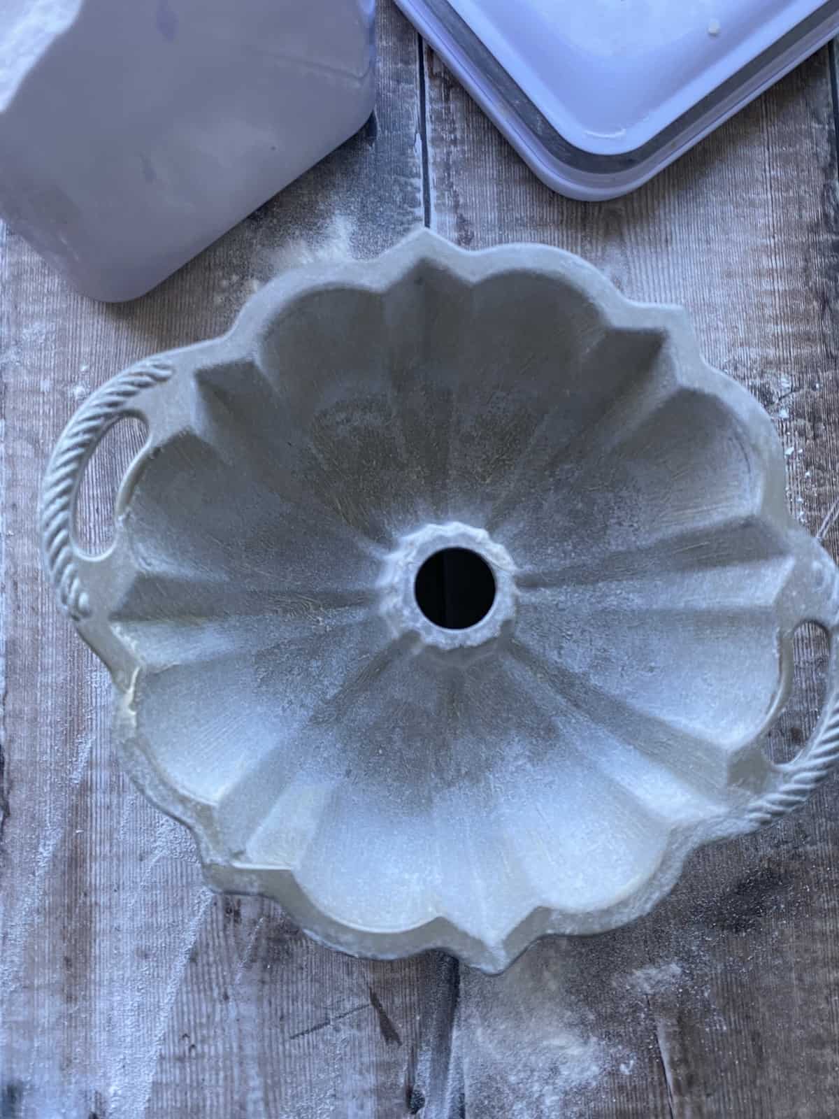 Inside of a Bundt Pan Coated in Butter and flour.