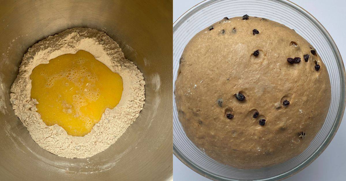 Hot Cross Bun dough in a mixing bowl.