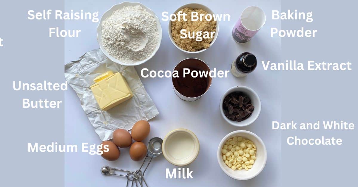 Ingredients for Chocolate and Vanilla Marble Cake.