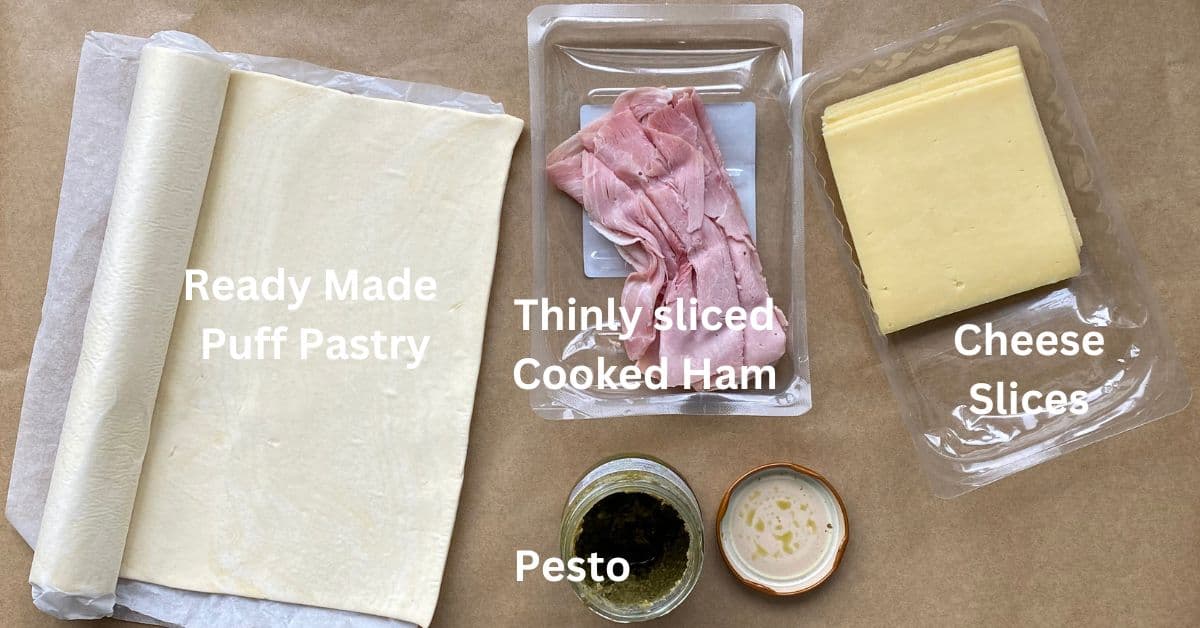 Ingredients for Ham and Cheese Pinwheels.