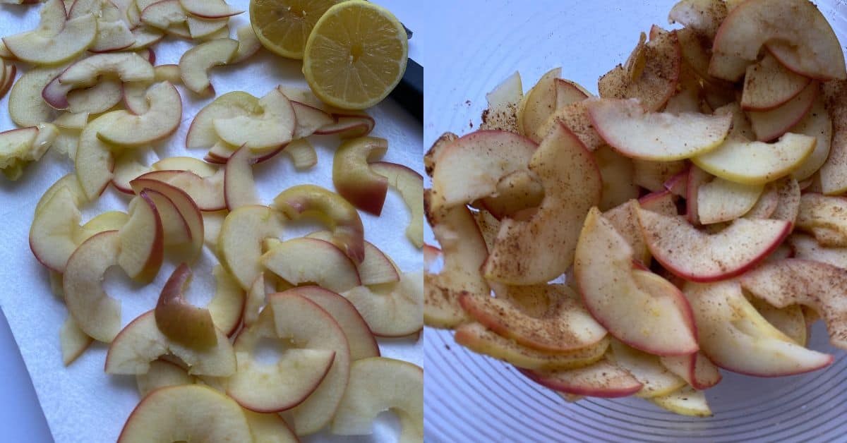 Slices of apples in a bowl.