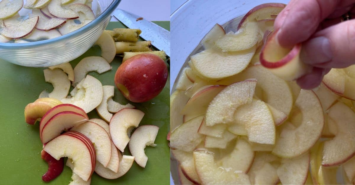 Slices of apple in water.