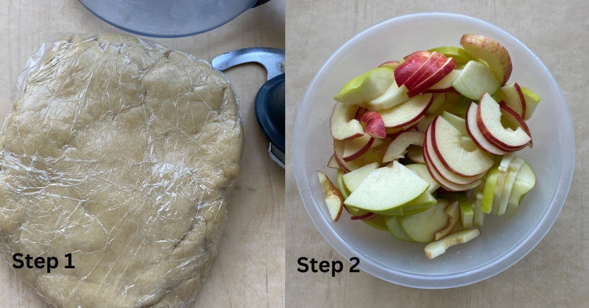 Shortcrust Pastry with slices of apple in a bowl.