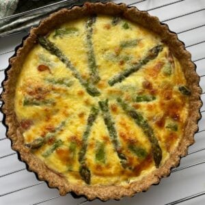Asparagus Tart cooling on a wire rack.