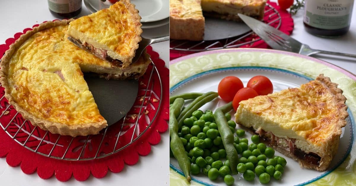 Ploughman's Quiche with a slice cut out.