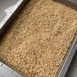 Homemade Breadcrumbs in a baking tray.