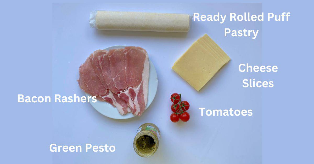 Ingredients for Cheese and Bacon Turnovers.