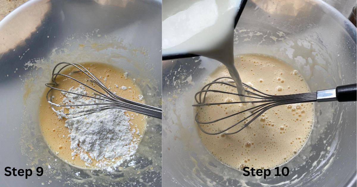 Making custard in a bowl.